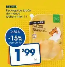 Supermercados Plaza Betres - recarga de jabón de manos leche y miel oferta