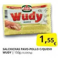 Supermercados MAS Wudy - salchichas pavo-pollo c/queso oferta