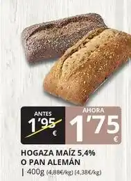 Supermercados MAS Hogaza maiz 5.4% o pan aleman oferta