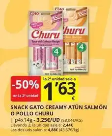 Supermercados MAS Ciao - snack gato creamy atun salmon o pollo oferta