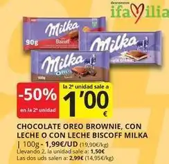 Supermercados MAS Milka - chocolate oreo brownie, con leche o con leche biscoff oferta