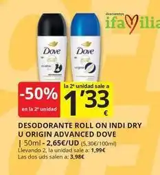 Supermercados MAS Dove - desodorante roll on indi dry oferta