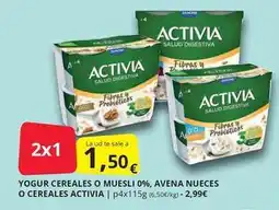 Supermercados MAS Activia - yogur cereales o muesli 0%, avena nueces o cereales oferta