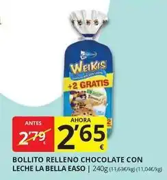 Supermercados MAS Weikis - bollito relleno chocolate con leche la bella easo oferta