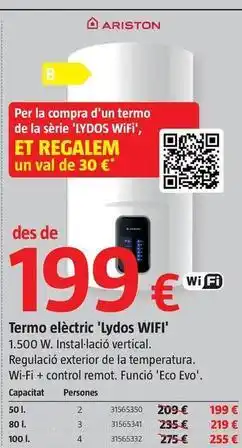 Bauhaus Ariston - termo electric 'lydos wifi' oferta