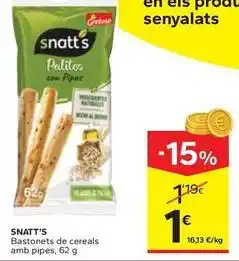 Caprabo Snatt's - bastonets de cereals amb pipes oferta