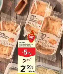 Caprabo Eroski - lasañya bolonyesa gratinada oferta
