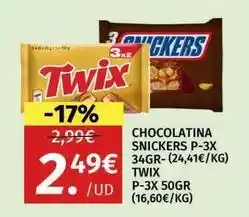 Maskom Supermercados Twix - chocolatina snickers p-3x oferta