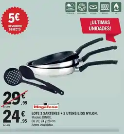 E.Leclerc Lote 3 sartenes +2 utensilios nylon oferta