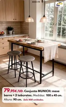 BricoCentro Conjunto munich: mesa barra + 2 taburetes oferta