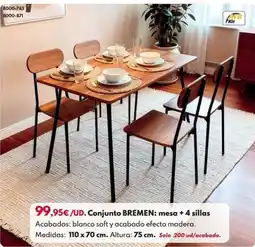 BricoCentro Conjunto bremen: mesa + 4 sillas oferta