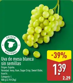 ALDI Uva de mesa blanca sin semillas oferta