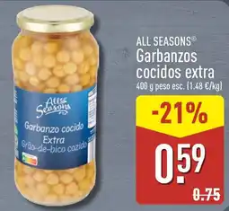 ALDI All Seasons garbanzos cocidos extra oferta