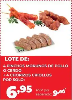 Alimerka Lote de 4 pinchos morunos de pollo o cerdo + 4 chorizos criollos oferta