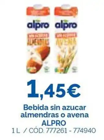 Alpro bebida sin azucar almendras o avena