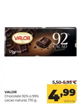 Alimerka Valor chocolate 92% o 99% cacao natural oferta