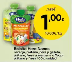 FROIZ Hero Nanos bolsita naranja plátano pera y galleta plátano fresa y manzana o Yogur plátano y fresa oferta