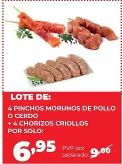 Alimerka Solo - 4 pinchos morunos de pollo o cerdo + 4 chorizos criollos oferta