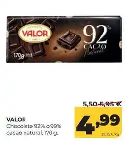 Alimerka Valor - chocolate 92% o 99% cacao natural oferta
