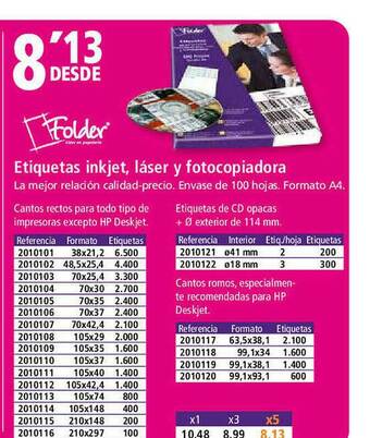 Folder Etiquetas Inkjet Láser Y Fotocopiadora oferta