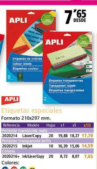 Folder Apli Etiquetas Especiales oferta