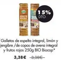 NaturaSí Biocop - galletas de espelta integral, limón y jengibre/de copos de avena integral y frutos rojos oferta
