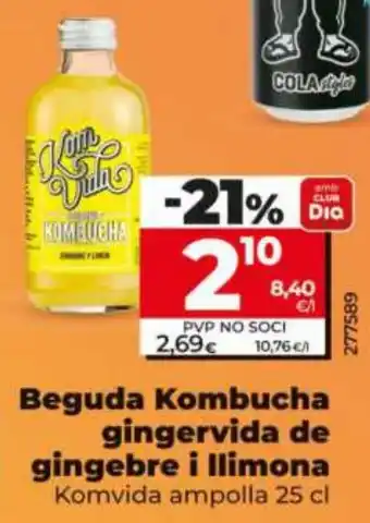 Beguda Kombucha gingervida de gingebre i llimona