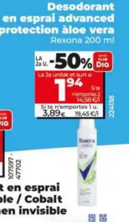 Maxi Dia Rexona desodorant en esprai advanced protection aloe vera oferta