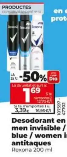 Maxi Dia Rexona desodorant en men invisible /cobalt blue/ women invisible antitaques oferta