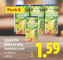 Lidl Solevita zumo de piña, manzana y uva oferta