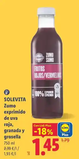 Lidl Solevita zumo exprimido de uva roja, granada y grosella oferta