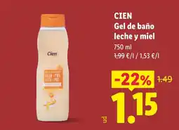 Lidl Cien gel de baño leche y miel oferta