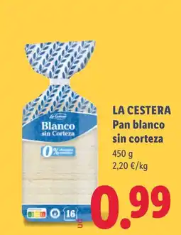 Lidl La Cestera pan blanco sin corteza oferta