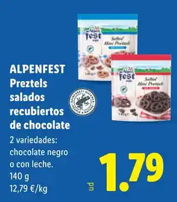 Lidl Alpenfest pretzels salados recubiertos de chocolate oferta