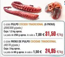 Abordo Patas de pulpo cocido tradicional oferta