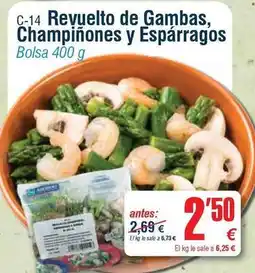 Abordo Revuelto de gambas, champiñones y esparragos oferta