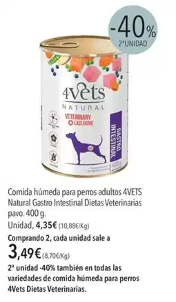 El Corte Inglés 4vets comida húmeda para perros adultos natural gastro intestinal dietas veterinarias pavos oferta