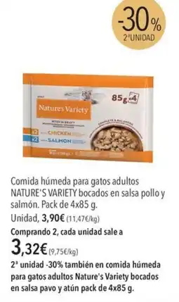 El Corte Inglés Nature's Variety comida húmeda para gatos adultos bocados en salsa pollo y salmón oferta