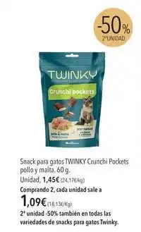 El Corte Inglés Twinky - snack para gatos crunchi pockets pollo y malta oferta