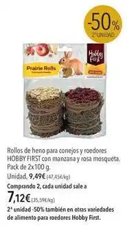 El Corte Inglés First - rollos de heno para conejos y roedores con manzana y rosa mosqueta oferta
