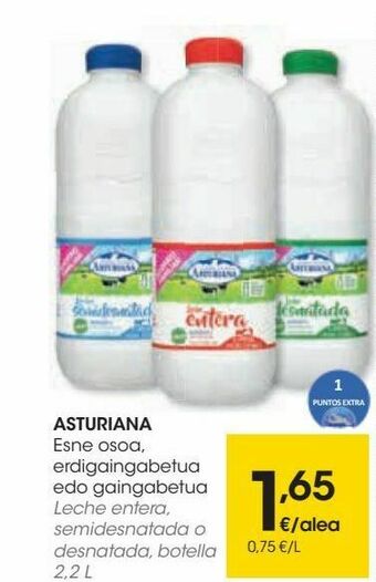 Eroski Asturiana leche entera, semidesnatada o desnatada oferta