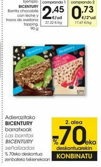 Eroski Bientury barrita chocolate con leche y trozos de avellana topping oferta