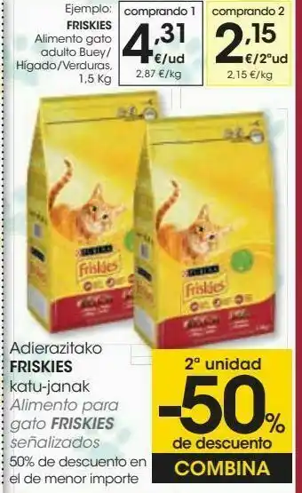 Eroski Friskies alimento gato adulto buey/hígado/verduras oferta