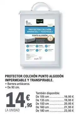 E.Leclerc Savel - protector colchon punto algodon impermeable y transpirable oferta