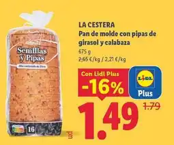 Lidl La cestera - pan de molde con pipas de girasol y calabaza oferta