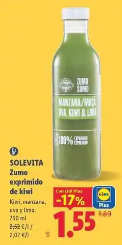 Lidl Solevita - zumo exprimido de kiwi oferta