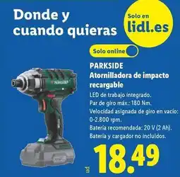 Lidl Parkside - atornilladora de impacto recargable oferta