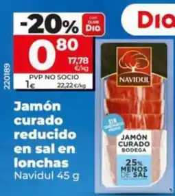 Dia Supermercados Navidul jamón curado reducido en sal en lonchas oferta