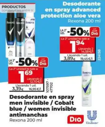 Rexona desodorante en spray advanced protection aloe vera