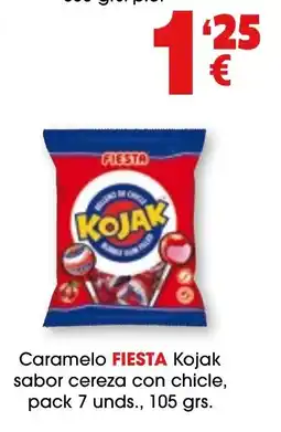 TOP Cash & Carry Fiesta caramelo Kojak sabor cereza con chicle, pack 7 unds. oferta